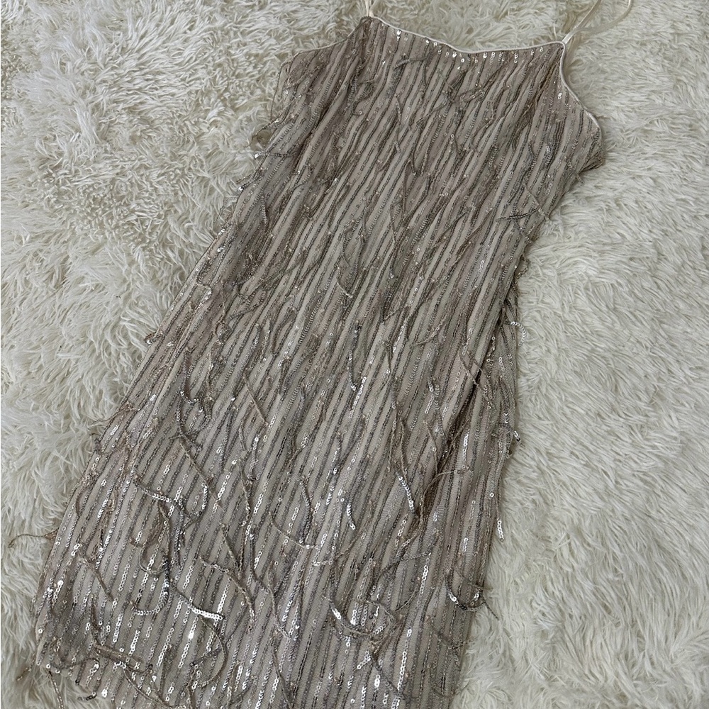 Elegant Beige Sequin Dress